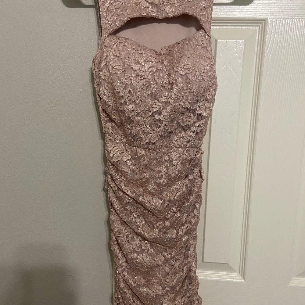 Emerald Sundae Dusty Rose Lace Cut-out Bodycon Dress